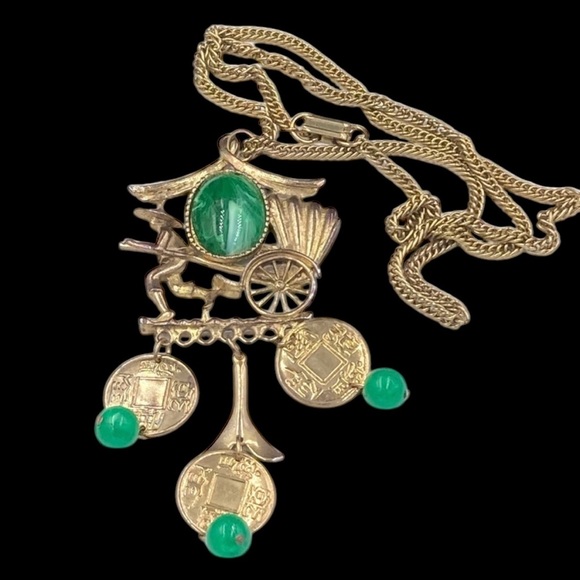 Vintage Chinese Rickshaw Man Dangle Necklace - Picture 1 of 6